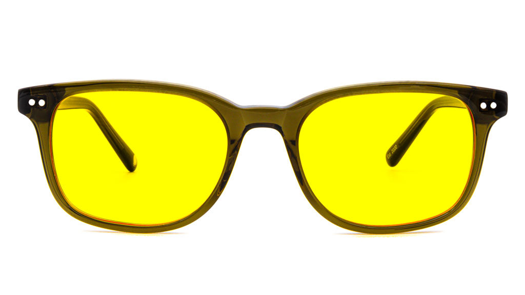 Cedar Olive Yellow blue light glasses viewed from front