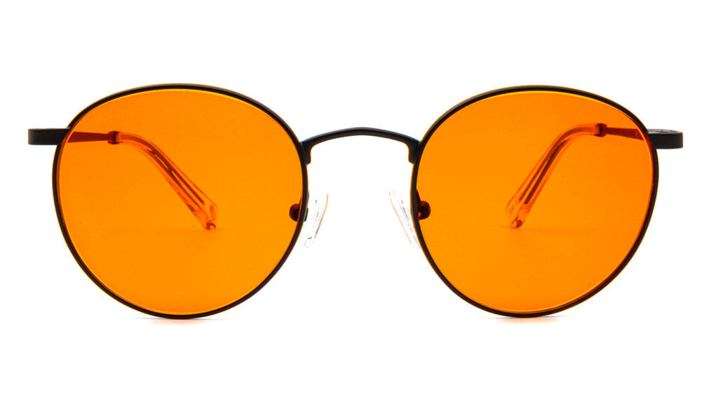 Mesi Black Orange blue light glasses viewed from front