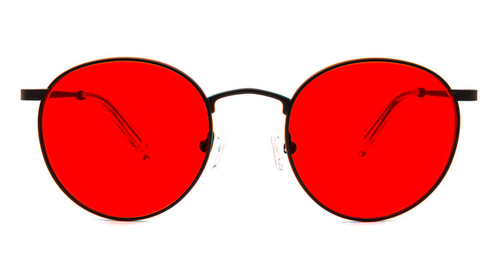 Mesi Black Red blue light glasses viewed from front