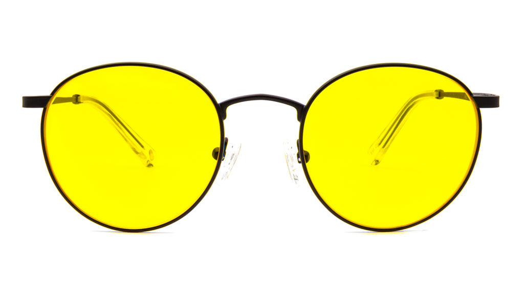 Mesi Black Yellow blue light glasses viewed from front
