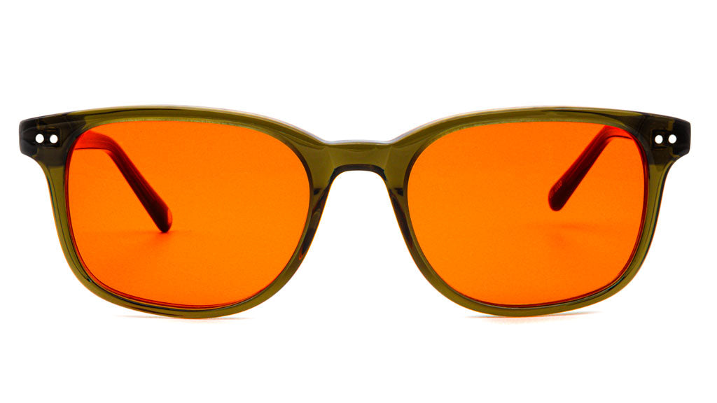 Cedar Olive Orange blue light glasses viewed from front
