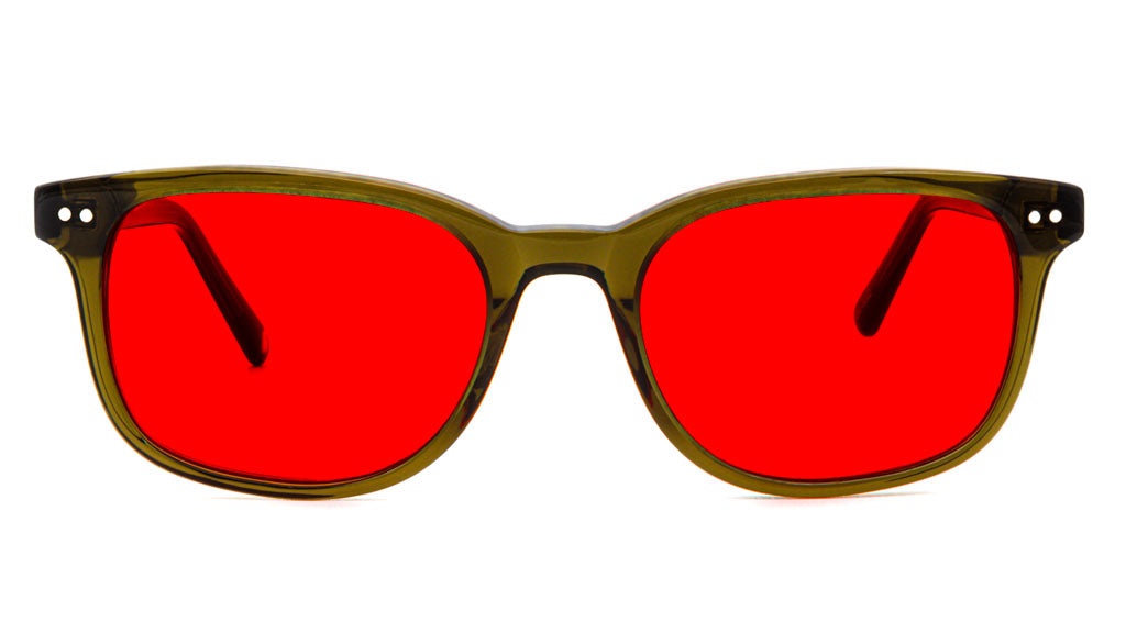 Cedar Olive Red blue light glasses viewed from front