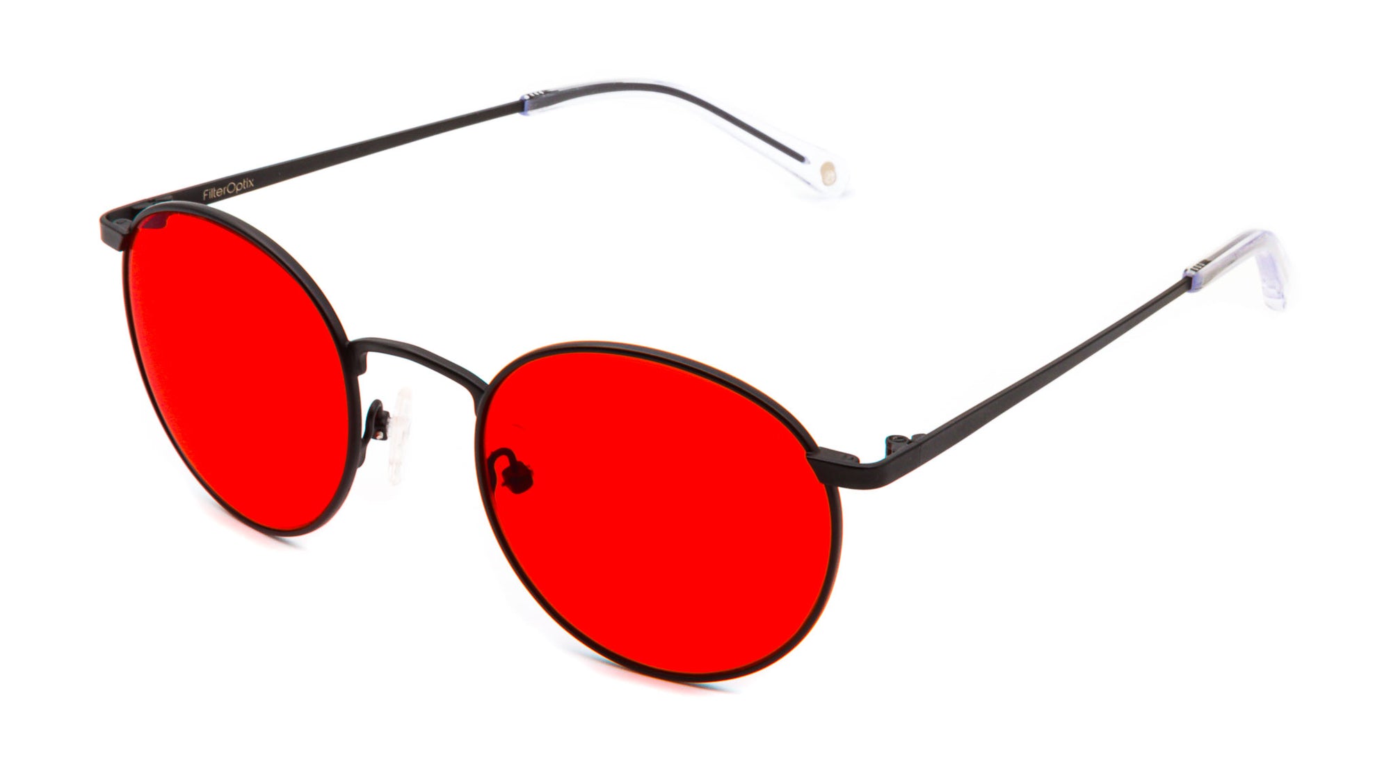 Mesi Black Red blue light glasses viewed from front