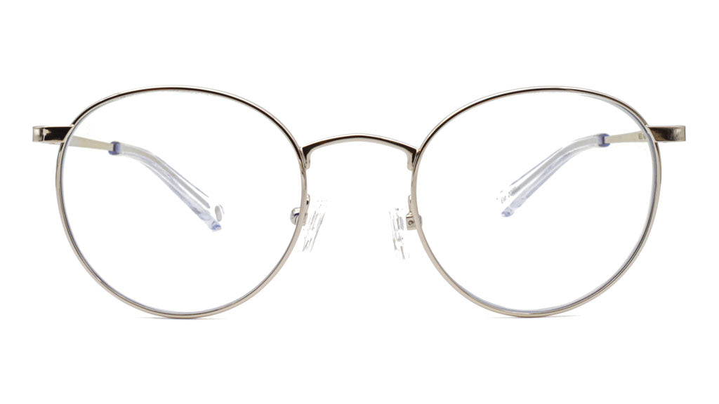 Mesi Silver Clear blue blocking glasses viewed from front