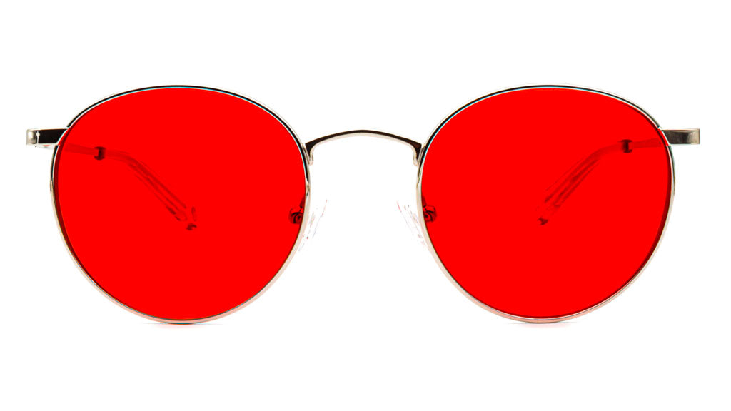 Mesi Silver Red blue blocking glasses viewed from front