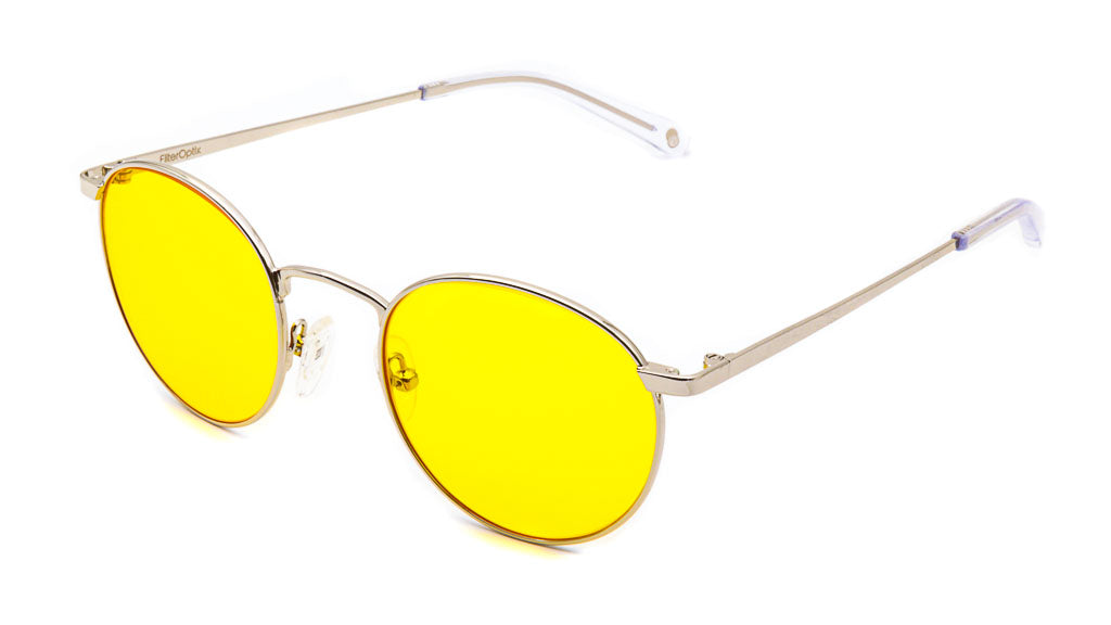 Mesi Silver Yellow mood boosting glasses viewed from side