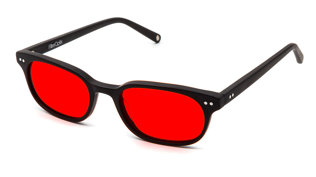 Sage Matte Black Red sleeping glasses viewed from side