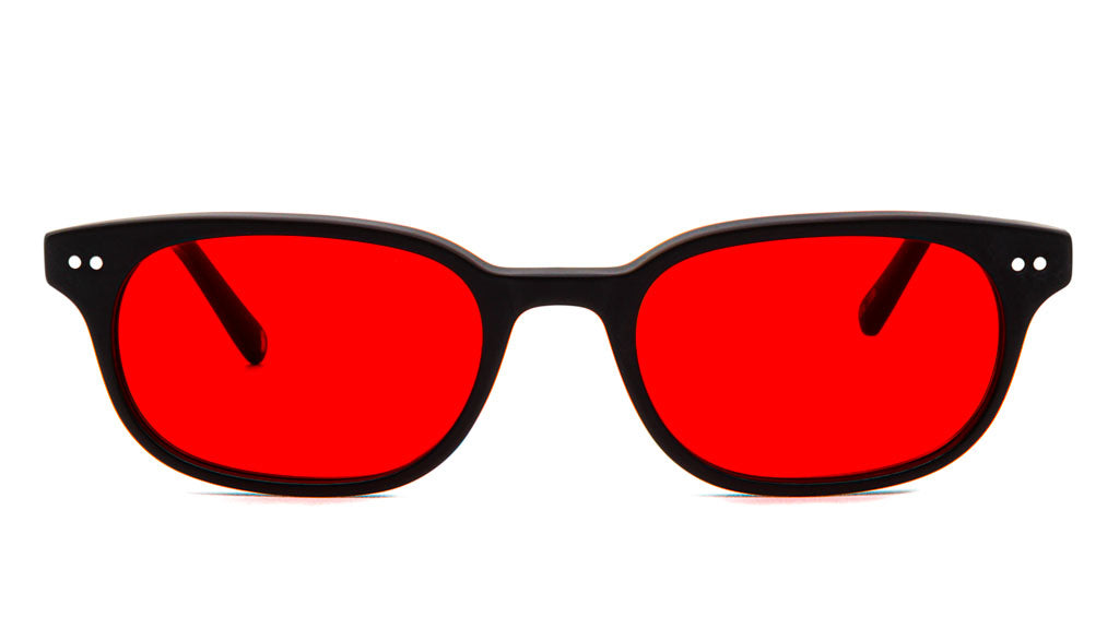 Sage Matte Black Red blue blocking glasses viewed from front