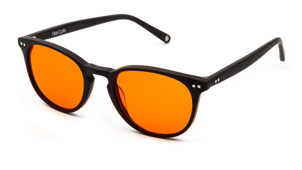 Ventus Matte Black Orange, or amber-coloured, sleeping glasses viewed from side
