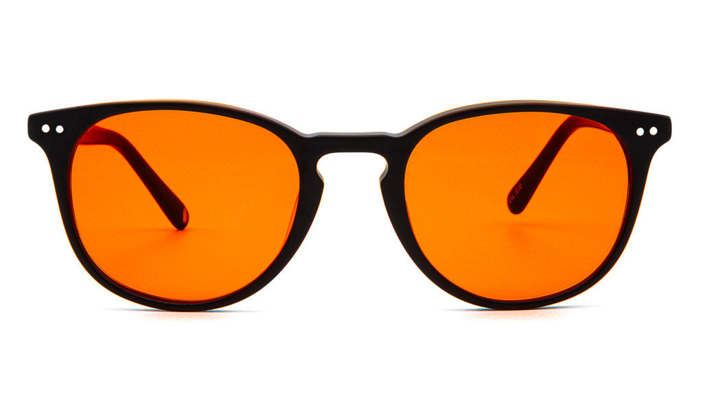 Ventus Matte Black Orange blue blocking glasses viewed from front