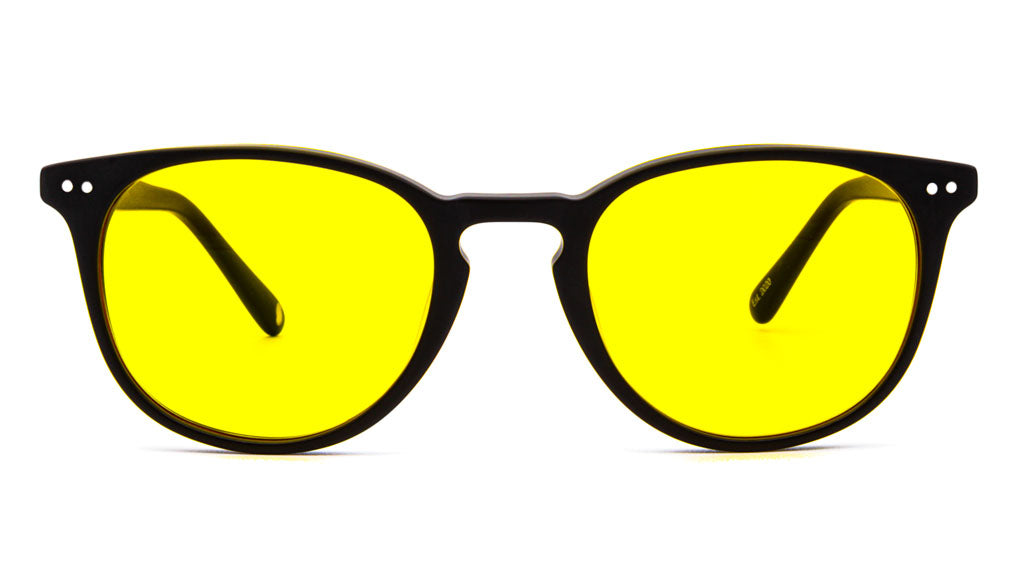Ventus Matte Black Yellow blue blocking glasses viewed from front